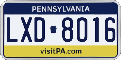 PA license plate LXD8016