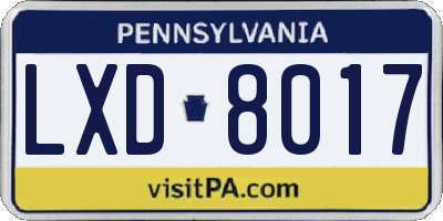 PA license plate LXD8017