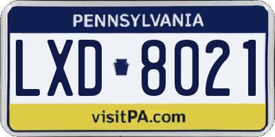 PA license plate LXD8021