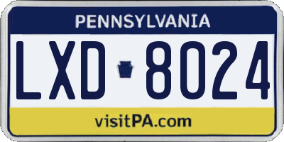 PA license plate LXD8024