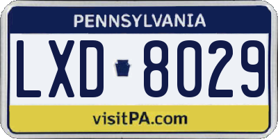PA license plate LXD8029