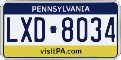 PA license plate LXD8034