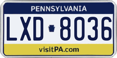 PA license plate LXD8036
