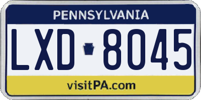 PA license plate LXD8045