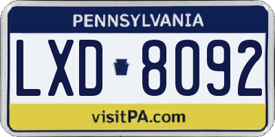 PA license plate LXD8092