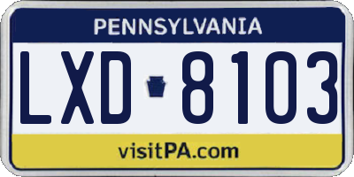 PA license plate LXD8103