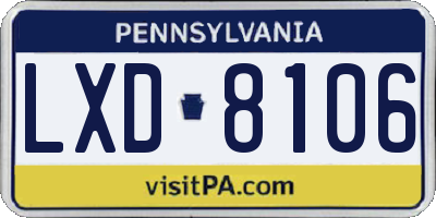 PA license plate LXD8106