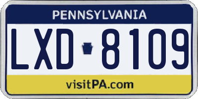 PA license plate LXD8109