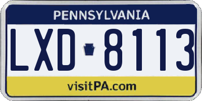 PA license plate LXD8113