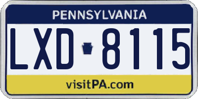 PA license plate LXD8115