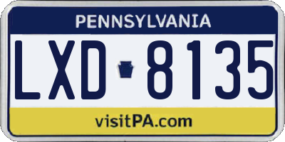 PA license plate LXD8135