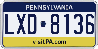 PA license plate LXD8136
