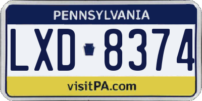 PA license plate LXD8374