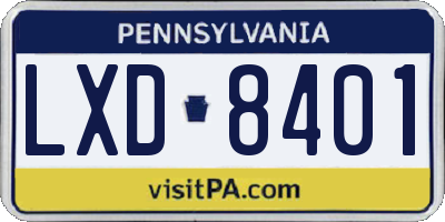 PA license plate LXD8401