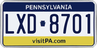 PA license plate LXD8701