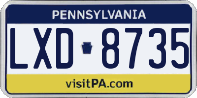 PA license plate LXD8735