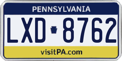 PA license plate LXD8762