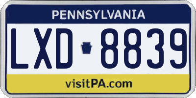 PA license plate LXD8839