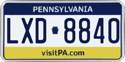 PA license plate LXD8840