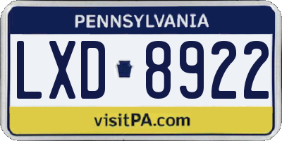 PA license plate LXD8922