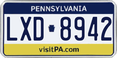 PA license plate LXD8942