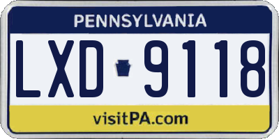 PA license plate LXD9118