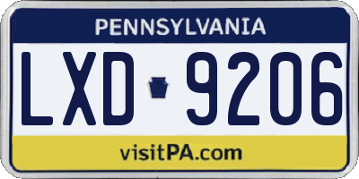 PA license plate LXD9206