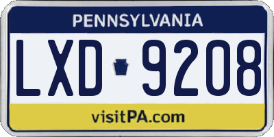 PA license plate LXD9208