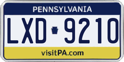 PA license plate LXD9210