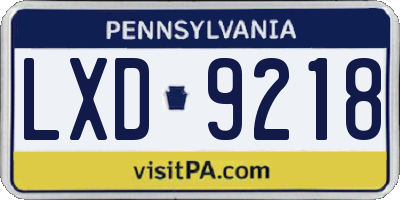 PA license plate LXD9218