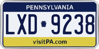 PA license plate LXD9238