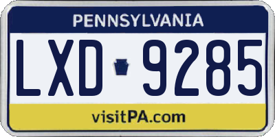 PA license plate LXD9285