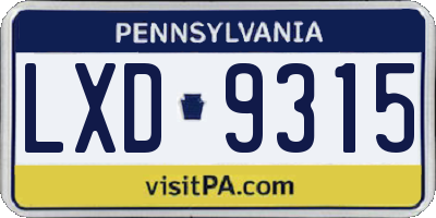 PA license plate LXD9315