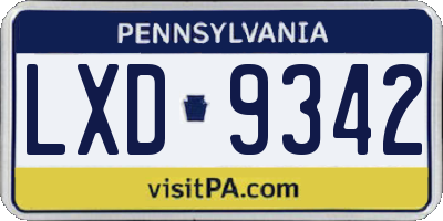 PA license plate LXD9342