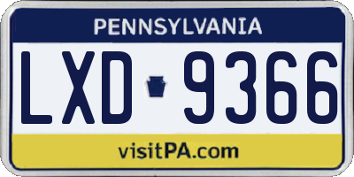 PA license plate LXD9366