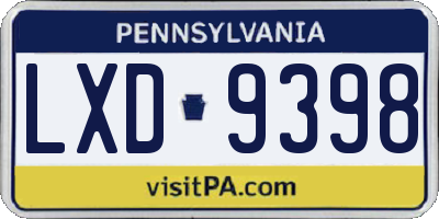 PA license plate LXD9398
