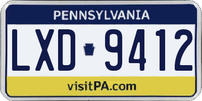 PA license plate LXD9412