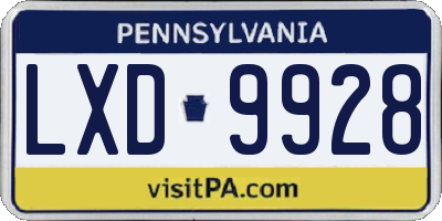 PA license plate LXD9928