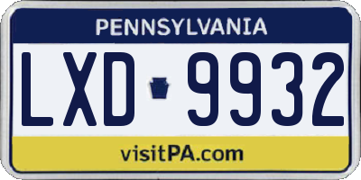 PA license plate LXD9932