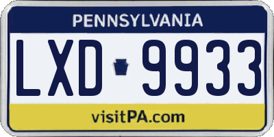 PA license plate LXD9933