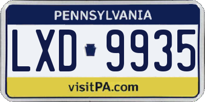 PA license plate LXD9935
