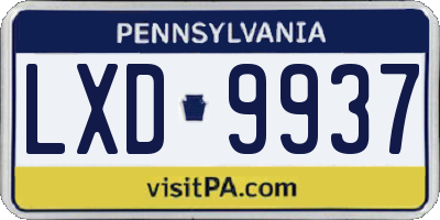 PA license plate LXD9937
