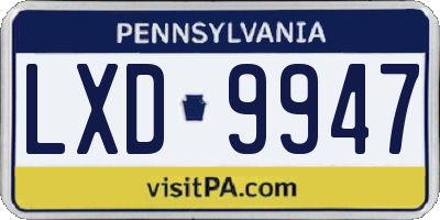 PA license plate LXD9947