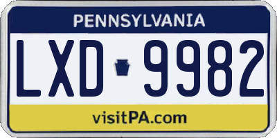 PA license plate LXD9982