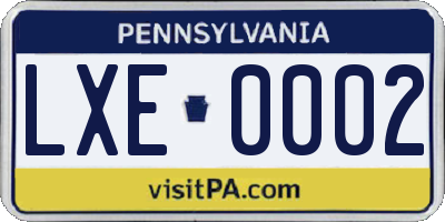 PA license plate LXE0002