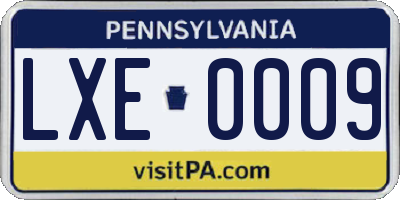 PA license plate LXE0009