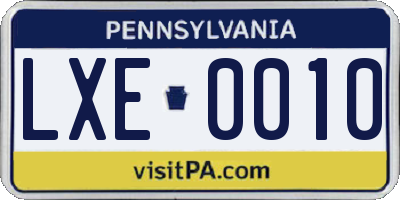 PA license plate LXE0010