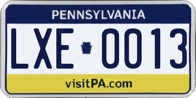 PA license plate LXE0013