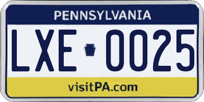 PA license plate LXE0025