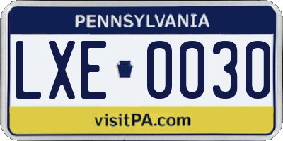 PA license plate LXE0030